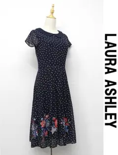 I527/美品 LAURA ASHLEY ロングフレアワンピース 花柄 ドット