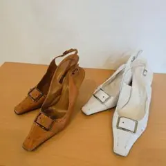 【DIANA】ブラウン・ホワイト スリングバックハイヒール