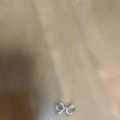 リボンネックレス　レッド　シルバー　平成レトロ