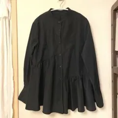 長袖アシンメトリーフレアーシャツ　ブラック　VIS