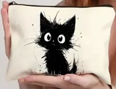 ねこちゃんポーチ　黒猫ポーチ　猫柄　小物収納　猫柄ポーチ
