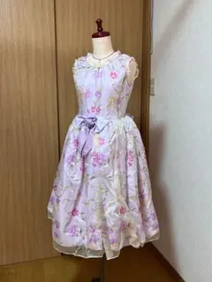 花柄フレアドレス 薄紫 ノースリーブ