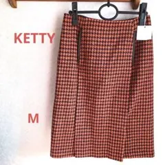 【新品】KETTY ケティ 膝丈ツイードスカート オレンジ／ブラウン 千鳥格子M