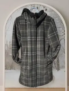 美品！未着用！ユニクロ　内側フリース　グレーチェック柄コートＬサイズ