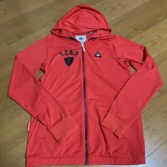 ルコックスポルティフ　レディース　ゴルフ　長袖　フード　パーカー　赤　無地　L