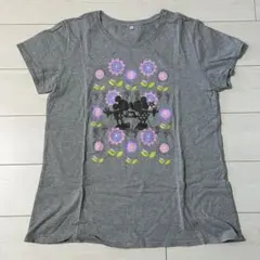 ベルメゾン Disney ディズニーTシャツ ミッキーミニー グレー 半袖 花柄