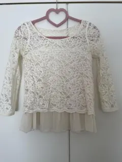 アイボリー レース 七部袖 リバーシブルトップス