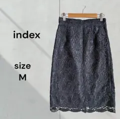 index 総レース タイトスカート M ミモレ丈 ネイビー ウエストゴム