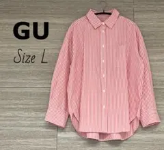 GU カラーシャツ　ピンクストライプ　長袖　L 春物