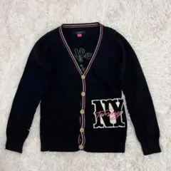 ★TOMMYトミー★長袖コットンカーディガンM黒　ビッグロゴ　フロントボタン