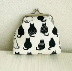 ハンドメイド　がま口　財布　小銭入れ　ネコ　キャット　ホワイト　可愛い　ポーチ