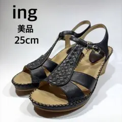 【美品】ING イング　ウェッジソール　編み込みサンダル　オープントゥ　スタッズのサムネイル