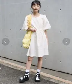フクレジャガードパフスリーブリボンミニワンピースのサムネイル
