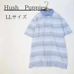 Hush Puppies ハッシュパピー 半袖ポロシャツ LL ボーダー ブルーのサムネイル