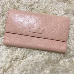 GUCCI レザー長財布 GG柄 シマ ピンク