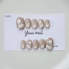 ネイルチップ　マグネットネイル　ベージュ　お花　推し活　手書き　ニュアンス