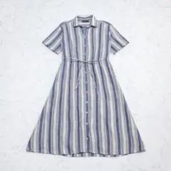 美品 ポロラルフローレン 現行タグ ストライプ柄リネン ミディシャツドレス L