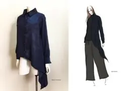 【1点もの・デザイン画付き】杉綾（ヘリンボーン）柄フレアーブラウス 1点もの・デザイン画付き】杉綾（ヘリンボーン）柄フレアーブラウスの