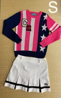 レディースゴルフニットセーター　S ピンク　ネイビー　クアルトユナイテッド