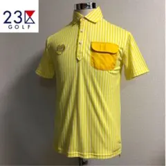 23区ゴルフ ポロシャツ ウェア イエロー ストライプ Mサイズ
