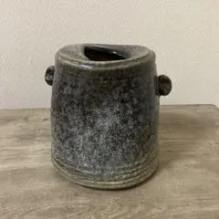 ひしゃげ　耳付き花瓶　在銘〈検 水指　茶道具　朝鮮唐津　信楽　瀬戸　伊賀