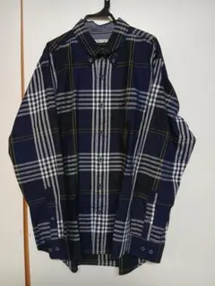 クリーニング済み クロコダイル チェックシャツ LL ネイビー 綿100