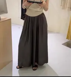 ワイドフレアパンツ ブラック L ポケット 薄手 ゆったり ガウチョ 夏パンツ