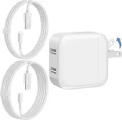 【ケーブル2本】iPhone 充電器 USB 充電器 2ポート 12W 折り畳み