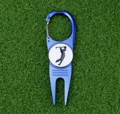 未使用　ゴルフ フォーク　ボールマーカー　カラビナタイプネイビーのサムネイル