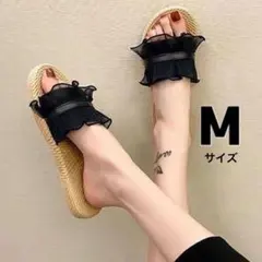 ビーチサンダル 可愛い シフォン レース 高見え 軽量 ぺたんこ 履きやすい M