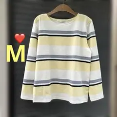❤️レモンイエロー長袖カットソーM ボーダーTシャツクルーネックのサムネイル