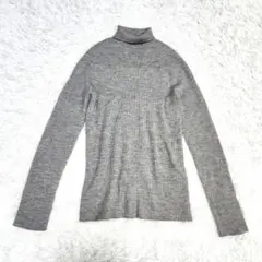 UNIQLOウール100%タートルネック リブニット 長袖 グレー XL伸縮性