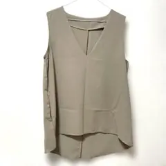 【La-gemme】Vネック　ロングベスト　プルオーバー　ポケット付　ベージュ