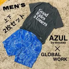 men's新品アズール×グローバルウォークTシャツハーフパンツ2枚セットリゾート