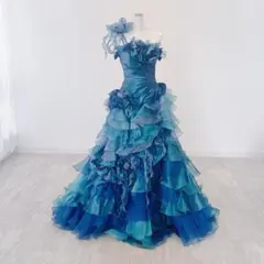 【人気細見え】ブルードレス　　日本製　フリーサイズ　アクセサリー付き