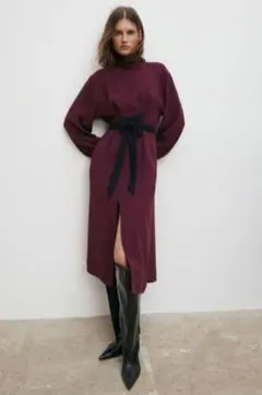 【未使用】ZARA ザラ ワンピース バーガンディー 紫 赤 スリット