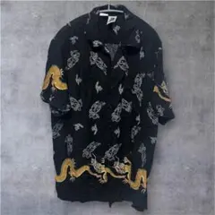 美品 希少 百虎 ダイアモンドヘッド ブラック レーヨン アロハ シャツ 