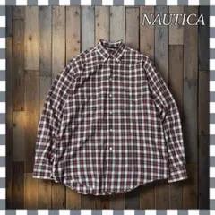 nautica ノーティカ 刺繍ロゴ タータンチェックBD 長袖シャツ M