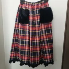 tricot ファーポケット付チェックスカート