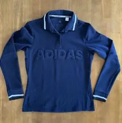 ADIDAS ネイビー ロゴ　長袖ゴルフポロシャツ M