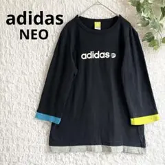 美品 adidas NEO LABEL ロゴT 黒 カラーブロック 7分袖 S
