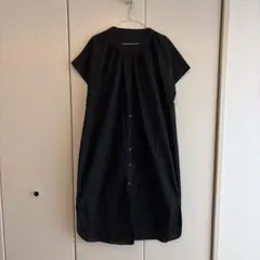 【美品】ブラック ロングワンピース 半袖シャツワンピース　ゆったり　S