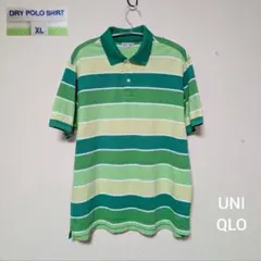 UNIQLO DRY XL グリーン　ボーダー　半袖　ポロシャツ　メンズ