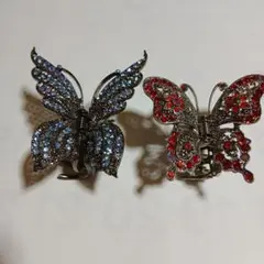 バタフライヘアクリップ2個セット ブルーとレッド