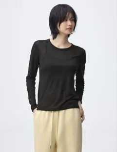 ソフトシアークルーネック　GU ブラック　M