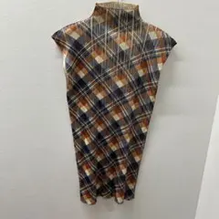 希少＊ プリーツプリーズ チェック柄 フレンチスリーブ チュニック