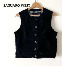 SAGUARO WEST 本革 スエードベスト ジレ チェック裏地 ブラック L
