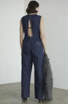 CLANE バックオープンデニムオールインワン