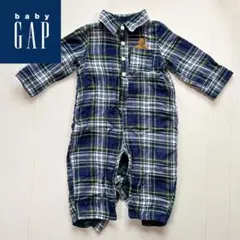 【babyGAP】ロンパース 6-12m チェック柄 くま刺繍 長袖 男の子