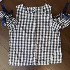 オフショルダー チェック柄 シャツ L
